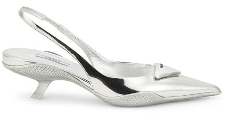 prada slingback pumps silver|Prada metallic slingback pumps.